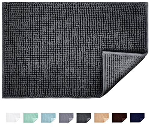 JARITTO Tappetino da Bagno Antiscivolo Tappetini per il Bagno Vasca Doccia WC Tappeto da Terra in Microfibra Ciniglia Assorbente Lavabile in Lavatrice Morbido 50 x 80 cm (Grigio Scuro)