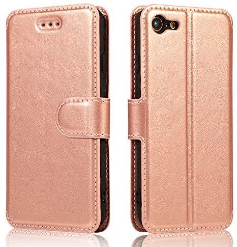 QLTYPRI Case for iPhone 7/8/SE 2020/SE 2022 5G, Premium PU Leather Simple Wallet Case with Card Slots Kickstand Magnetic Closure Shockproof Flip Cover for iPhone SE 2022/SE 2020/8/7 - Rose Gold