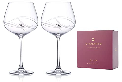 DIAMANTE Two Swarovski Atlantis Gin Copa Glasses Adorned with Swarovski Crystals