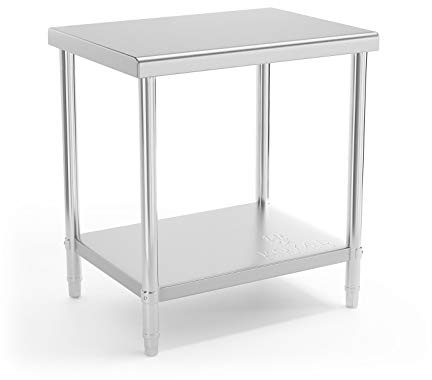 Royal Catering Stainless Steel Work Table Commercial Kitchen Prep Table Shelf 80x60cm 250kg RCAT-80/60-NW (2 Levels, Height Adjustable Legs 2cm)