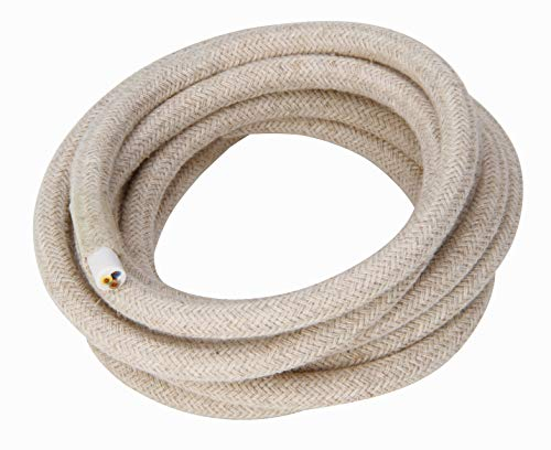 Kopp Mètre textile 3 fils H03 VV-F 3 x 0,75 mm², longueur 2 m, câble en tissu pour lampe, 250 V, beige crème