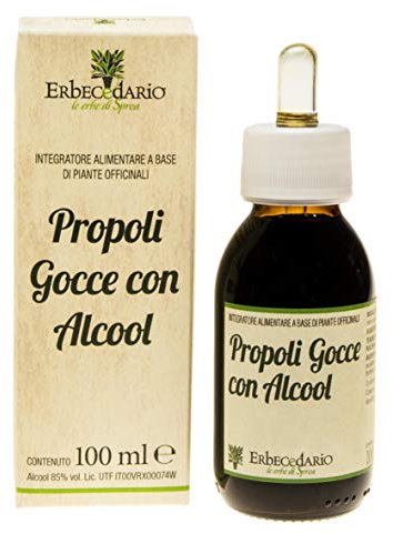 Erbecedario Propoli Gocce con alcool 100ml, Soluzione Idroalcolica propoli per il mal di gola, rinforza le difese immunitarie - Made in italy