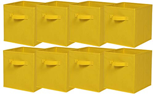 BonChoice Foldable Storage Cubes Boxes with Handle for Home Organization, Fabric Wardrobe Storage Box Organizer Basket Bins for Clothes Toys Towels, Collapsible&Durable (8, Yellow)