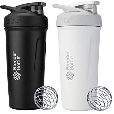 BlenderBottle 24 Ounce Strada Insulated Stainless Steel Protein Shaker Bottle - White and Black Combo - Double Wall Vacuum Insulation Keeps Drinks Cold for 24 Hours