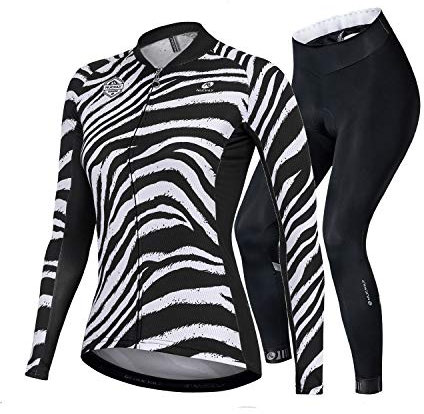 NUCKILY Damen Blumen Radtrikot Atmungsaktive Fahrradbekleidung Set Trikot Kurzarm Langarm & Radhose mit 3D Sitzpolster MTB Radsportanzug mit 4 Taschen (gh017 Black, NUCKILY XL = EU L)