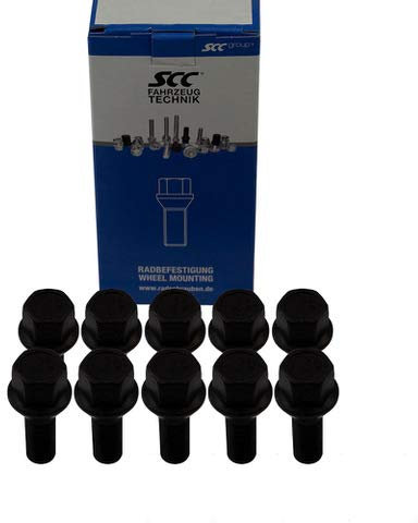 SCC Fahrzeugtechnik 10x Radschrauben M14x1,5 Kugelbund R14 SW 17 Radbolzen Schwarz verzinkt Längenauswahl Größe 43 mm