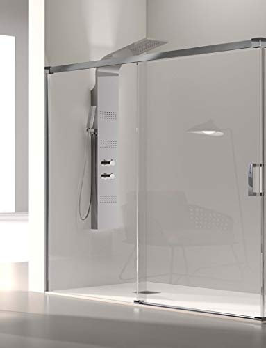 Paroi de douche avant - 1 battant fixe et 1 porte coulissante - Verre de sécurité de 6 mm - Modèle Glase 2 PB (116-120 cm)