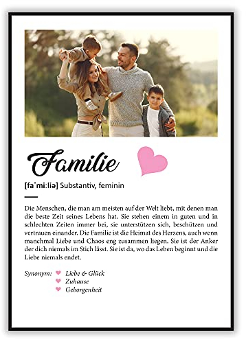 GRAVURZEILE Definition Poster & Kunstdrucke mit eigenem Foto - Geschenke für Familie - Personalisierte Wandbilder - Wanddeko Deko für Wohnzimmer Schlafzimmer Flur & Diele - Familie Geschenk