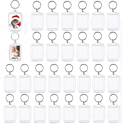 Porte-clés Photo Vierge, 30 Pièces Porte-clés en Acrylique Transparent avec Insertion Photos Double Face Personnalisées Porte-clés Bricolage pour Les amis de la Famille, Cadeau D'artisanat