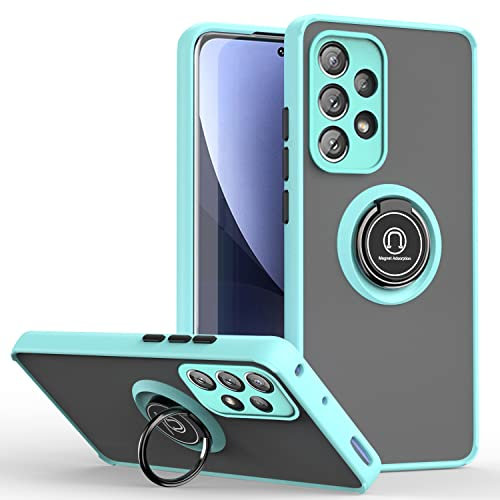 XINYEXIN Hülle für Samsung Galaxy A52 / A52 5G / A52S 5G, Anti-Scratch Stoßfest Handyhülle mit Ringständer, Durchscheinend PC Back + Soft TPU Bumper Case Cover - Himmelblau