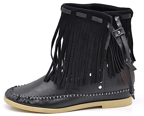 IF Fashion Stivali Stivaletti Indianini Primaverili Estivi da Donna Con Fibbie Borchie Frange LY83 nero N.36