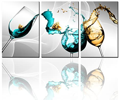 Tucocoo Large Wall Art for Living Room Wine Glass Pictures Kitchen Decor Abstract Goblet Paintings 3 Panel Canvas Modern Artwork Home Decor Giclee Framed Stretched Ready to Hang, Large-60''x28''