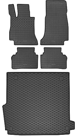 Passende Gummimatten und Kofferraumwanne Set geeignet für Mercedes E-Klasse S213 Kombi ab 2016 EIN Set + Gurtschoner
