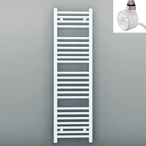 Myhomeware 400mm Wide White Electric Bathroom Heated Towel Rail Thermostatic Warmer Radiator Precise Control (400 x 1200 mm (BTU: 1775))