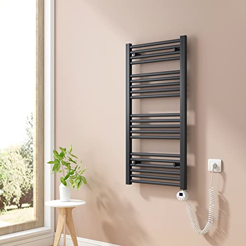 Heilmetz Badheizkörper Elektrisch 100x50cm Handtuchwärmer mit Digitalem Thermostat mit Timer-Funktion Gerade Handtuchtrockner Anthrazit 500W