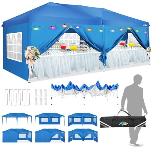 Cobizi Gazebo da Giardino 3x6 m Pieghevole Tendone Gazebo con 6 Pareti Laterali | Protezione UV 50+ | Telaio Telescopico in Acciaio | Tenda Giardino Gazebo per Feste, Campeggio, Spiaggia (Blu)