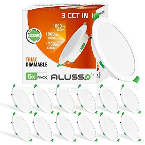 ALUSSO LED Einbaustrahler Dimmbar ultra Flach IP44 Badeinbaustrahler 22W 1900LM, Warmweiß 3000K Neutralweiß 4000K Kaltweiß 6500K Einbauleuchten, LED Deckenspots für Küche Schlafzimmer Büro, 12er Set