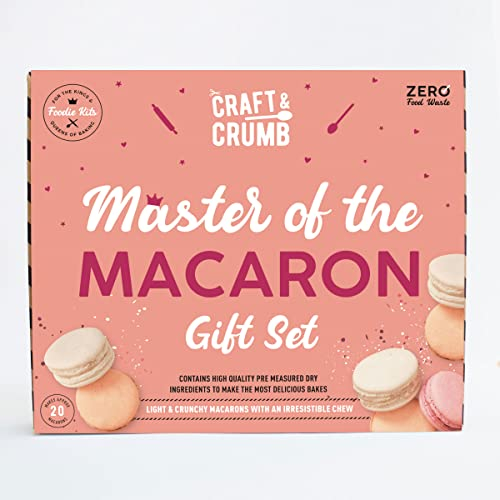 Craft & Crumb Master of The Macaron Kit - Home Macaron Baking Gift Set for Teens & Adults - Pre-Measured Cookie Mix, Piping Bags & Nozzles, Template Mat & More - Baking Gifts