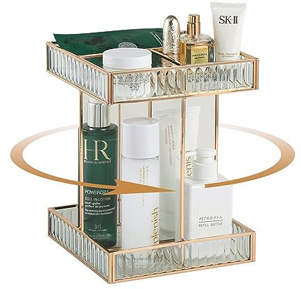 SLHEQING 360° drehbarer Kosmetik organizer, Große Kapazität Beauty Organizer, Glas Make Up Organizer für Dresser, Schlafzimmer, Badezimmer