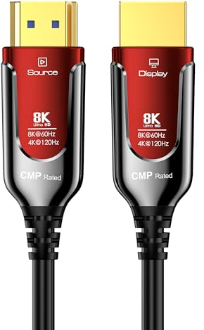 Cavo HDMI Fibra Ottica 30M, HDMI 2.1 Cavo 48Gbps Supporto 8K@60Hz 4K@120Hz Visione Dolby HDR HDCP2.2 ARC CEC Ethernet per HDTV/Apple TV/Xbox / PS4 / 4K Proiettore/Home Theater/Lettore Blu-ray