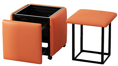 Home Accessory Creative Cube Sofa Hocker,5 in 1 Sitzwürfel Fußhocker,Stapelbare Sofa-Stuhl-Hocker-Kombination,Leder Fußstütze Ottomane Hocker Mit Rädern,Für Wohnzimmer, Esszimmer, Küche ,Orange