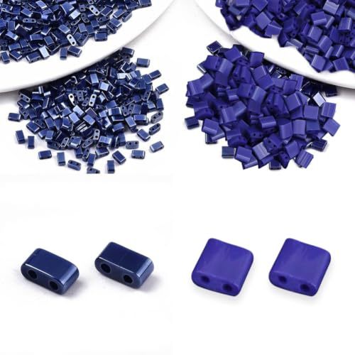 NBEADS Environ 520 perles en verre japonais à 2 trous, Bleu marine Rectangle Mini perles en verre japonais pour la fabrication de bracelets, colliers, boucles d'oreilles, bijoux, 5 x 5 mm/5 x 2 mm