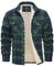 MAGCOMSEN Herren Plaid Fleecejacke Kariertes Hemdjacke Warm Gefüttert Holzfällerhemd Herren Dick Karohemd Baumwolle Arbeitshemd Winter Flanellhemd Button-Down Mantel Grün XL