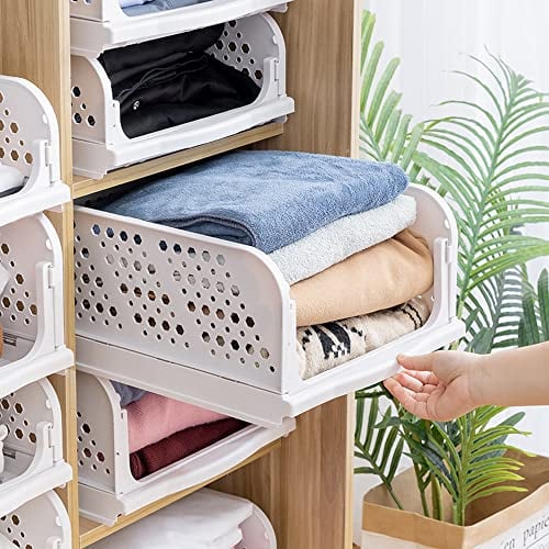 THATSRAD 3er Set Schubladenbox kleiderschrank Schubladenboxen Stapelbar Regal für Kleiderschrank Innen Faltbar Lagerkisten Schublade Weiß Stapelschubladen für Kleidung Schlafzimmer Küche Badezimmer