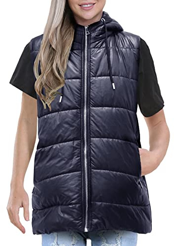 A2Z Ladies Adults Sleeveless Gilet Oversized Hooded - Gilet 805 Navy._S