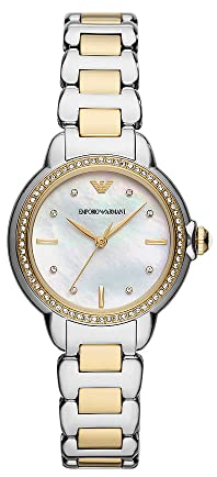 Emporio Armani Uhr für Damen , Dreizeiger Uhrwerk, 32MM Silber Recycled Edelstahl (Mindestens 50%) Gehäuse mit einem Recycled Edelstahl (Mindestens 50%) Armband, AR11524