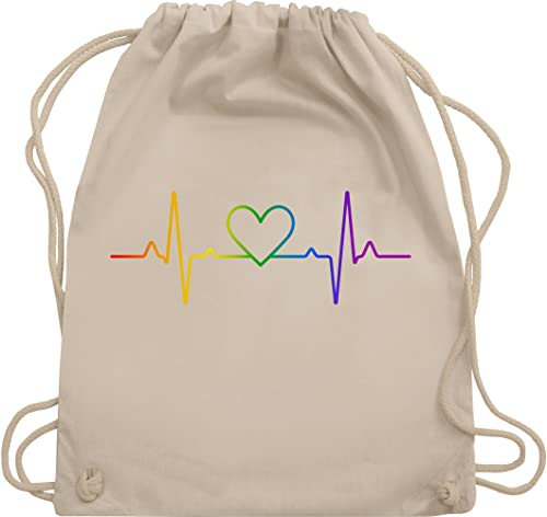 Shirtracer Turnbeutel Rucksack - LGBTQ Kleidung Flag - Herzschlag Regenbogen Pride - Unisize - Naturweiß - lesbian gifts lgbtq-tasche lgbt herz beutel lgbtq+ csd lgbtq+regenbogen stoffrucksack lqbtq