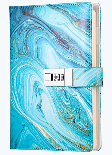 Dzhzal Diary with Lock for Girls Boys and Women Lockable Leather Journal with Combination Lock Refillable Lined Paper Locking Diaries A5