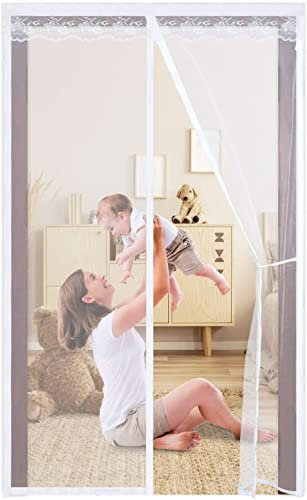 Magnetic Fly Screen for French Doors 170x200cm, Magnetic Patio Fly Screen No Gap,No Drilling,French Door Fly Screen Mesh Curtain for Sliding Glass Doors/Balcony Door,White