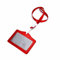 GOOD STUFF Porta badge da collo orizzontale, di colore rosso. Porta tesserino con finestra trasparente e apertura superiore per inserire carte, tessere e documenti.