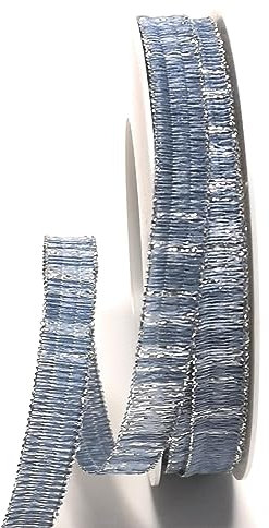 Schleifenband 20m x 10mm Blau - Silber Litze mit Lurex meliert Dekoband drahtverstärkt [D1047]