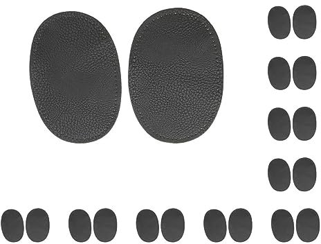 Juego de 10 pares de parches ovalados de piel sintética para coderas y rodillas, color negro