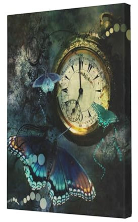 JAYWIS Uhr Schmetterling Druck Tintenstrahldruck 30,5 x 45,7 cm reine Baumwolle Leinwand dekoratives Gemälde – handgefertigter Rahmen, einfach aufzuhängen und zu pflegen, Wandkunst für Schlafzimmer
