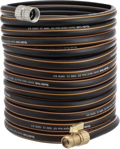 Giraffe Tools Hybrid Garden Hose 75ft x 5/8, Male and Female Fittings with Shut off Valve, Flexible, Heavy Duty, Leakproof, Lightweight Water Hose