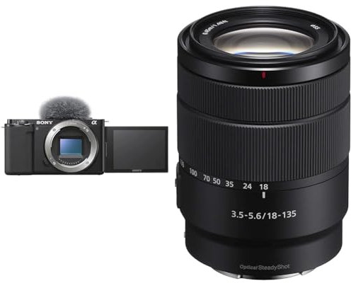 Sony Alpha ZV-E10 APS-C Mirrorless Interchangeable Lens Vlog Camera (Pivoting Screen for Vlogging, 4K Video, Real-Time Eye Auto Focus) Black & SEL18135, E 18-135mm F3.5-5.6 OSS E-Mount Lens