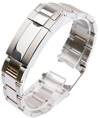 LQXHZ 20 Mm 21 Mm Armband Kompatibel Mit Rolex SUBMARINER DAYTONA Faltschließe Uhrenarmband 904L Edelstahl Uhrenarmband Zubehör (Color : Bright silver, Size : 20mm With logo)