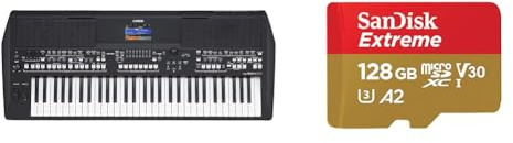 Yamaha PSR-SX600 Digital Keyboard - a Powerful Digital Workstation Keyboard with 61 Touch-Sensitive & SanDisk 128GB Extreme microSDXC card + SD adapter + RescuePRO Deluxe, up to 190MB/s