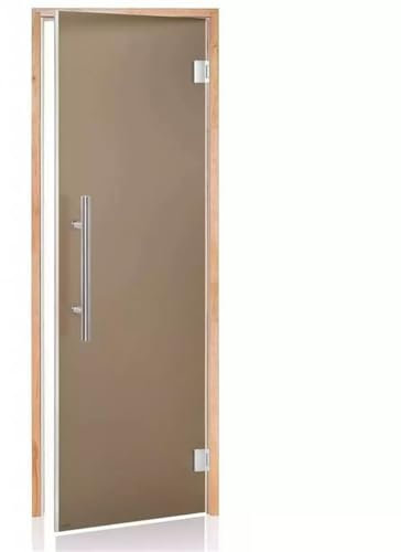Amilano Saunatür BENELUX Magnet Hochwertige Glastür 8mm inkl. Zarge Vollholz Leicht Einstellbar DIN Links Rechts (70x210, Erle/Bronze)