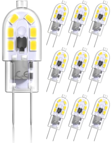 Aurahome G4 LED Bulbs, 2W 12V G4 LED Bulbs Cool White 6500K, Replacement for Halogen Bulb G4 10W-20W, Bi Pin Capsule G4 Bulbs for Cooker Hood, Chandelier, No Flicker,Non-Dimmable, 10 Packs