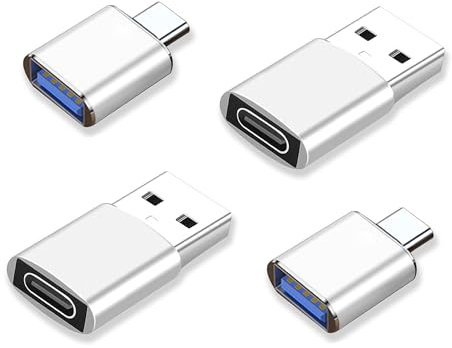 La Brodée 4 Stück USB C Adapter, Type-C auf USB OTG-Adapter mit Galaxy Google PC MacBook Kompatibel mit Laptop/Strom/Auto/Smartphone/Kopfhörer/Bank/Hubs/Mikrofon/iPad 10 Air 4 5 usw (Silber)