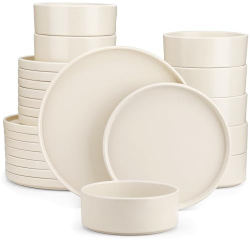 vancasso Venus 24 Piece Stoneware Matte Dinner Set with 8 Dinner Plates 10.5, Dessert Plates 8, Bowls 720ml, Modern Style