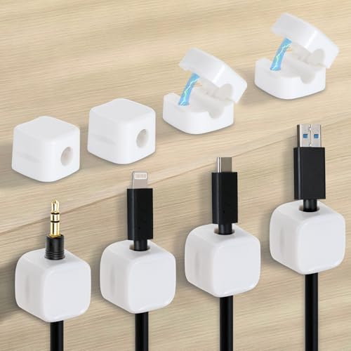 Kronwahl 8 Clips Magnéticos para Cables, Sujeta Cables Adhesivo, Soporte Cables para una Gestión Eficiente, Organizador Cables para Escritorio, Cables de Carga, etc. (BLANCO)