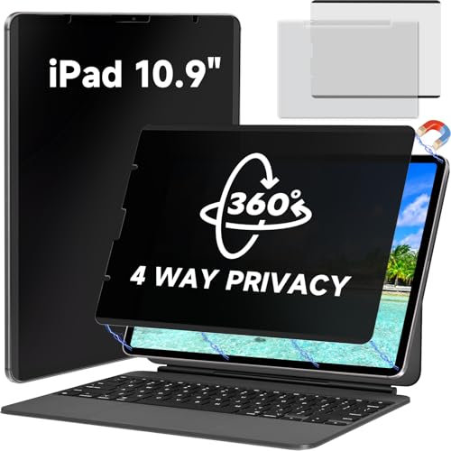 Magnetische 360° Blickschutzfolie Kompatibel mit iPad A16 (10./11th Generation) 10.9/11 Zoll 2022/2025, Anti-Glare Shield Anti-Blaulichtfilter, Blasenfreie Folie, Einfache Installation, Black Guard