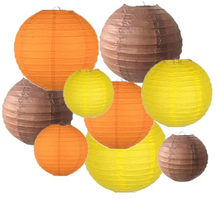 Papierlaternen Set, Mehrfarbig Kugel Laterne Lichter, Geeignet für Zuhause, Hochzeit, Baby Geburtstag Party Dekoration, 9 Stück (Orange, Gelb, Braun)