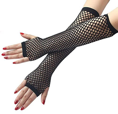 Elegance-go Lange Fischnetz Handschuhe,Netzhandschuhe lang in Schwarz Schwarze Netzhandschuhe für Damen Fingerlose Netzhandschuhe für 80er Kostümabend Partyzubehör(schwarz)