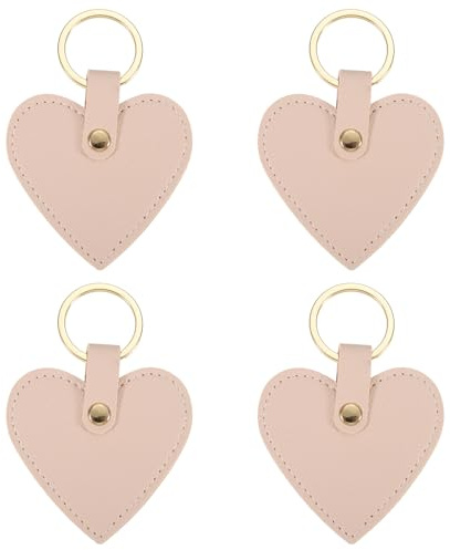 PATIKIL 4 Pack Herz Leder Schlüsselanhänger Herz Leder Schlüssel Rosa | Anhänger, Schlüsselanhänger Halter, Mit Schlüssel Ringen, Für Hochzeit Geschenke Party Gastgeschenke Ausweis Karte